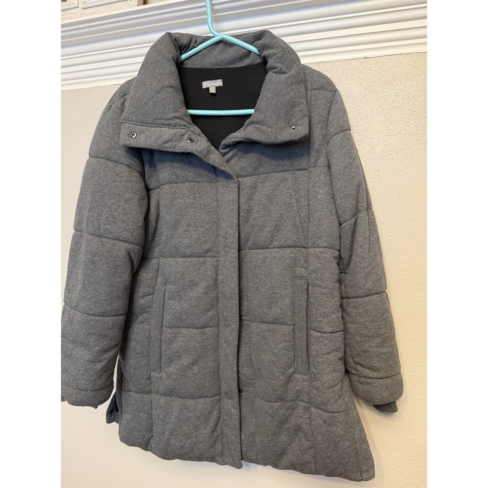 T for Talbots Gray Quilted Jacket Coat Snap Front and Sides Size medium Petite